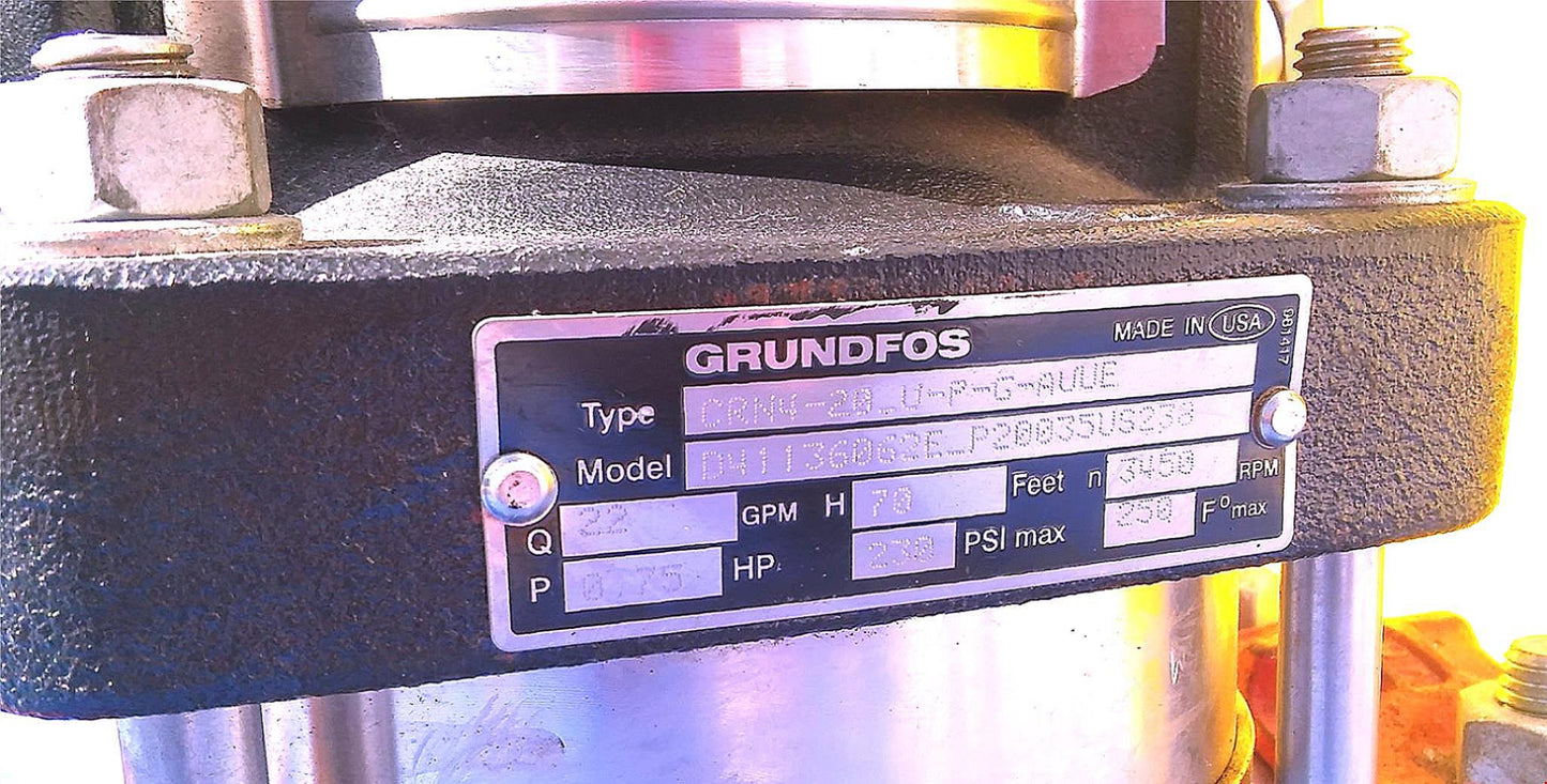 GRUNDFOS VERTICAL 3 PHASE 0.75HP D41136062E HIGH PRESSURE PUMP 22GPM FREE SHIP