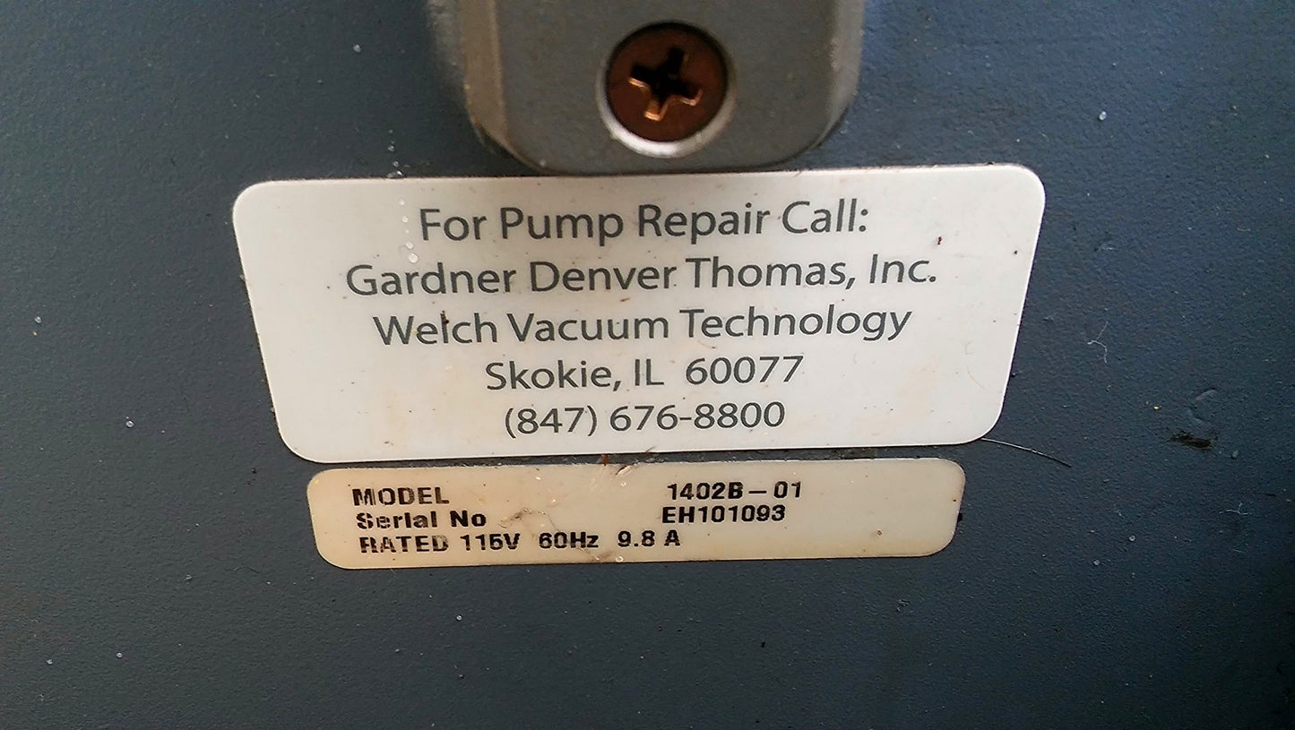 WELCH DUOSEAL 1402 Rotary Vane Vacuum Pump Emerson 1/2HP 1725 Motor WATCH VIDEO