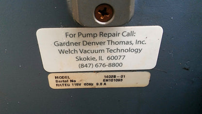 WELCH DUOSEAL 1402 Rotary Vane Vacuum Pump Emerson 1/2HP 1725 Motor WATCH VIDEO