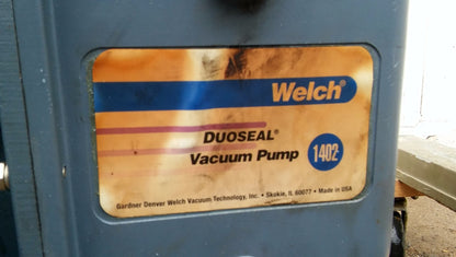 WELCH DUOSEAL 1402 Rotary Vane Vacuum Pump Emerson 1/2HP 1725 Motor WATCH VIDEO