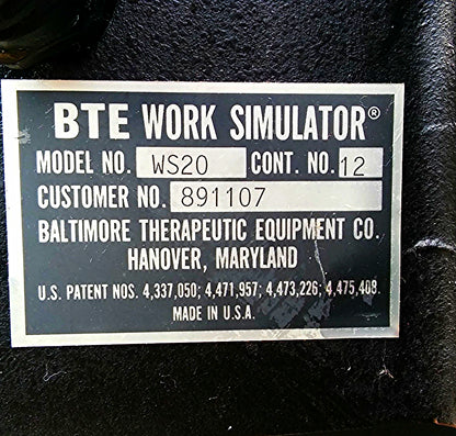 BTE WORK SIMULATOR WS20 STRENGTH TESTING SYSTEM FREE SHIPPING