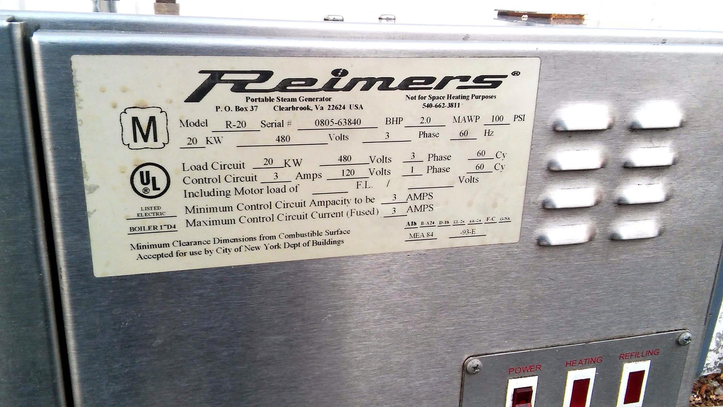 REIMERS ELECTRA STEAM ELECTRIC BOILER STEAMER R-20 PERFECT CONDIT FREE SHIPPING