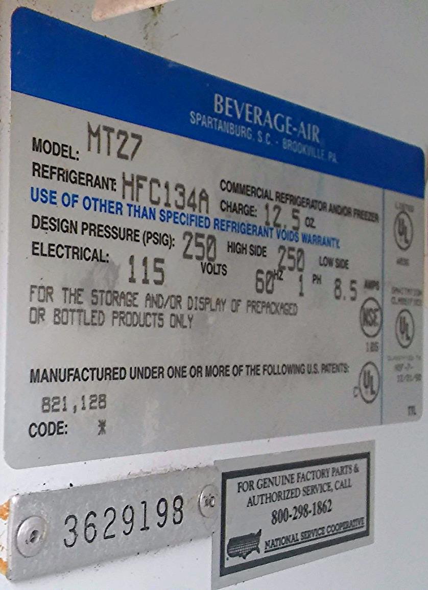 BEVERAGE AIR MT27 Commercial Glass Door Display Cooler Merchandiser FREESHIPPING