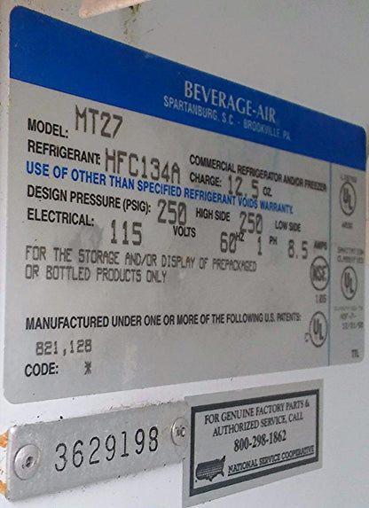 BEVERAGE AIR MT27 Commercial Glass Door Display Cooler Merchandiser FREESHIPPING