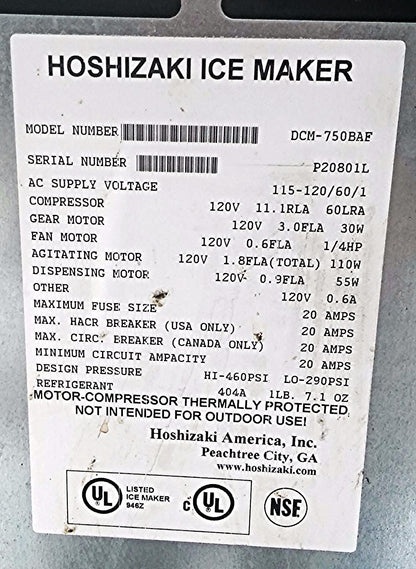 HOSHIZAKI DCM-750BAF AIR COOL CUBLET ICE *800LBSDAY COUNTER TOP MACHINE FREESHIP