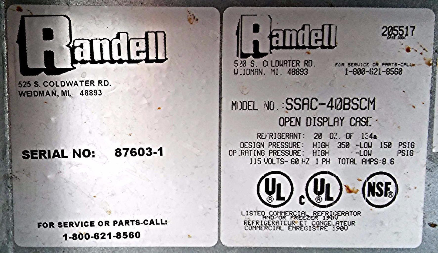 RANDELL SSAC GRAB-N-GO REFRIG SELF SERVICE AIR CURTAIN MERCHANDISER OPEN DISPLAY