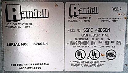 RANDELL SSAC GRAB-N-GO REFRIG SELF SERVICE AIR CURTAIN MERCHANDISER OPEN DISPLAY