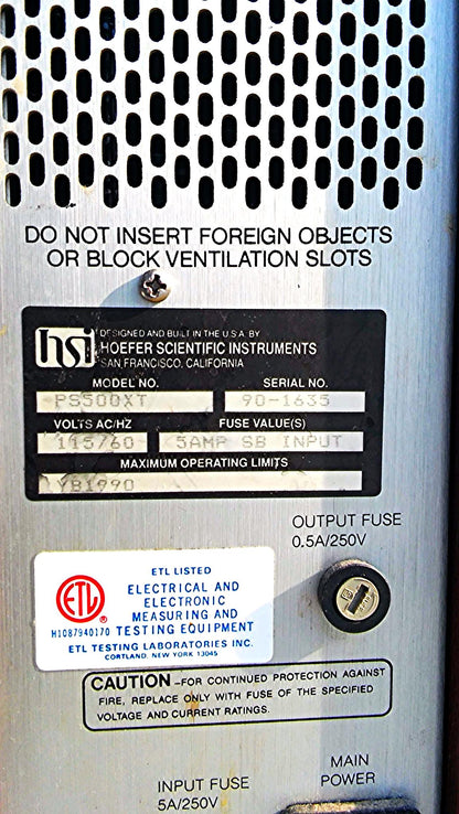 HOEFER PS500XT VARIABLE DC POWER SUPPLY 500V 200W Electrophoresis 100% FREE SHIP