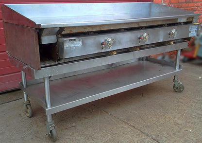 KEATING MIRACLEAN 72BL-G GAS GRILL GRIDDLE 72 x 30 & STAND ON WHEELS FREE SHIP