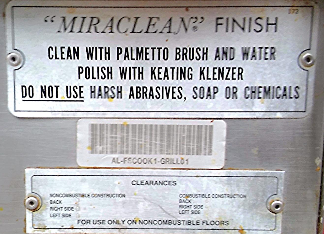 KEATING MIRACLEAN 72BL-G GAS GRILL GRIDDLE 72 x 30 & STAND ON WHEELS FREE SHIP