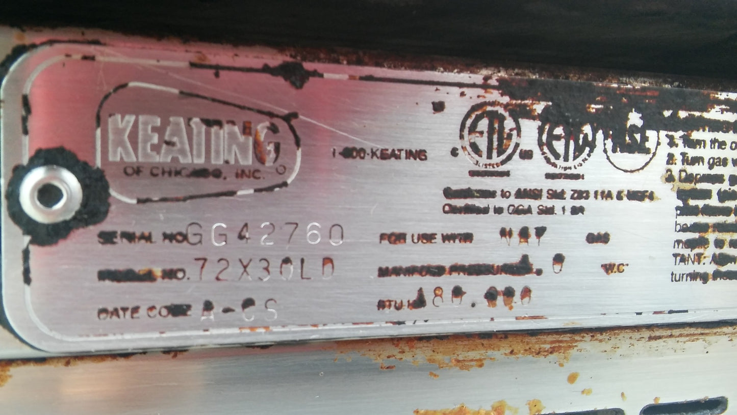 KEATING MIRACLEAN 72BL-G GAS GRILL GRIDDLE 72 x 30 & STAND WOLF CABINET FREESHIP