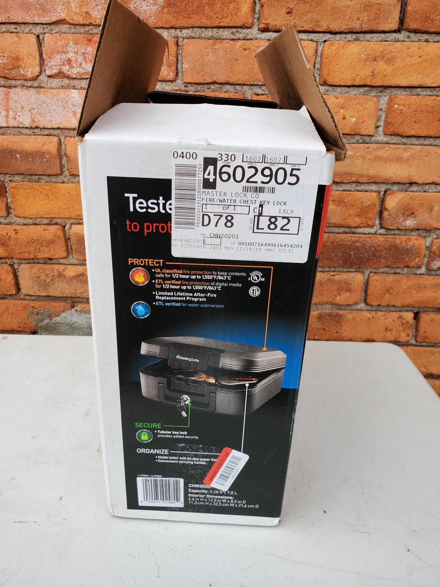 SENTRYSAFE CHW20201 PORTABLE CHEST WATER FIRE PROOF with 1 TUBULAR KEY FREE SHIP