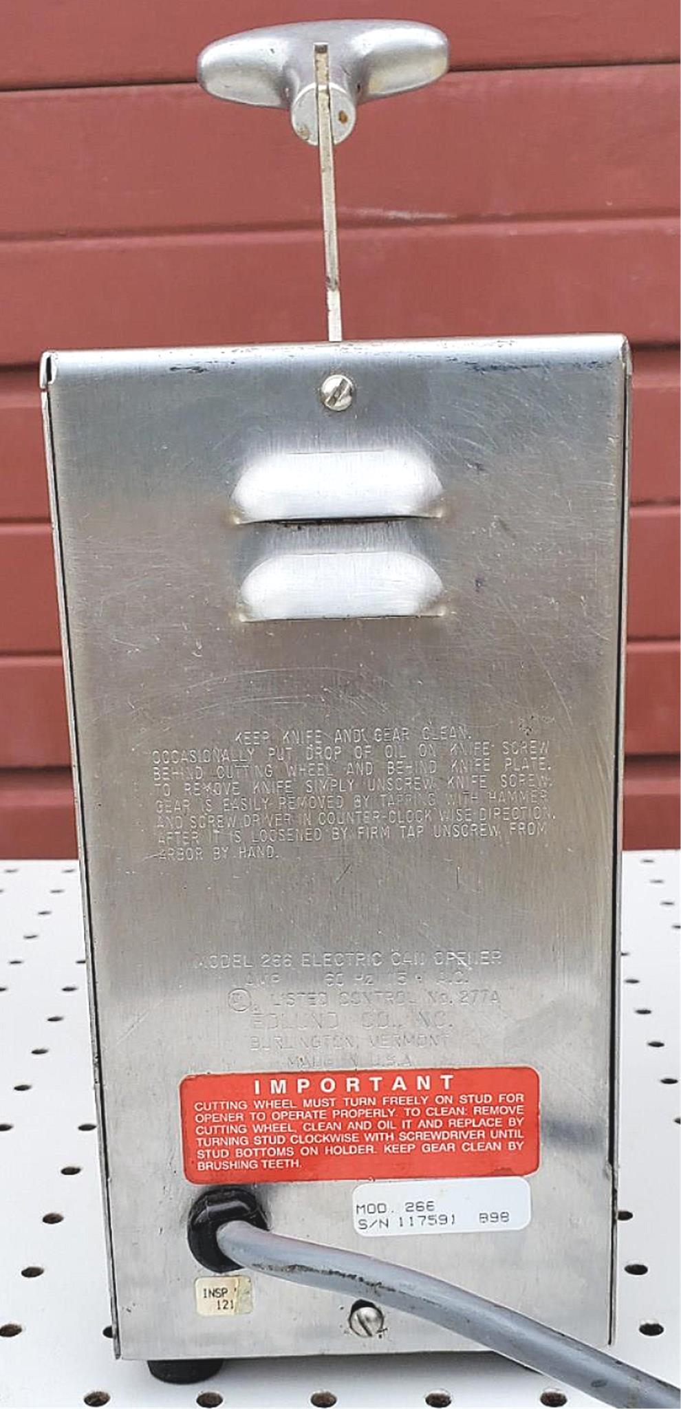 EDLUNG MODEL 266 ELECTRIC 120 Volt COMMERCIAL CAN OPENER FREE SHIP WATCH VIDEO