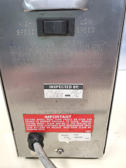 EDLUNG MODEL 203 ELECTRIC 120 Volt COMMERCIAL CAN OPENER FREE SHIP WATCH VIDEO