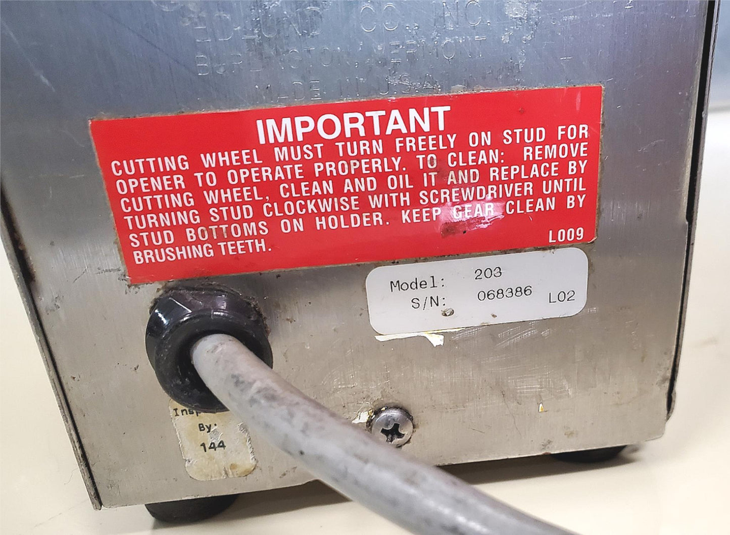 EDLUNG MODEL 203 ELECTRIC 120 Volt COMMERCIAL CAN OPENER FREE SHIP WATCH VIDEO