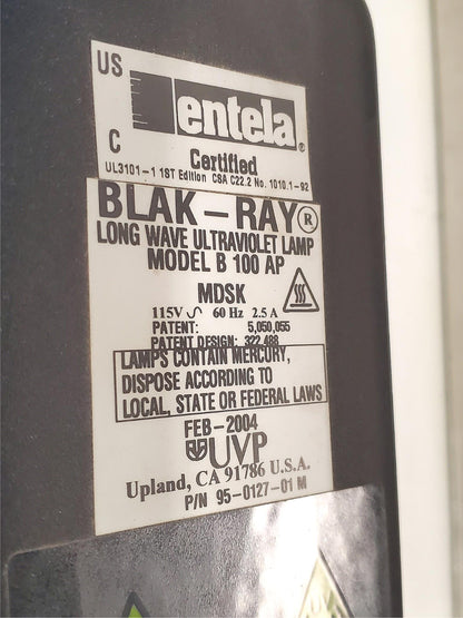 ENTELA BLAK-RAY MOD B 100AP HIGH INTENSITY ULTRAVIOLET FLUORESENCE LAMP FREESHIP
