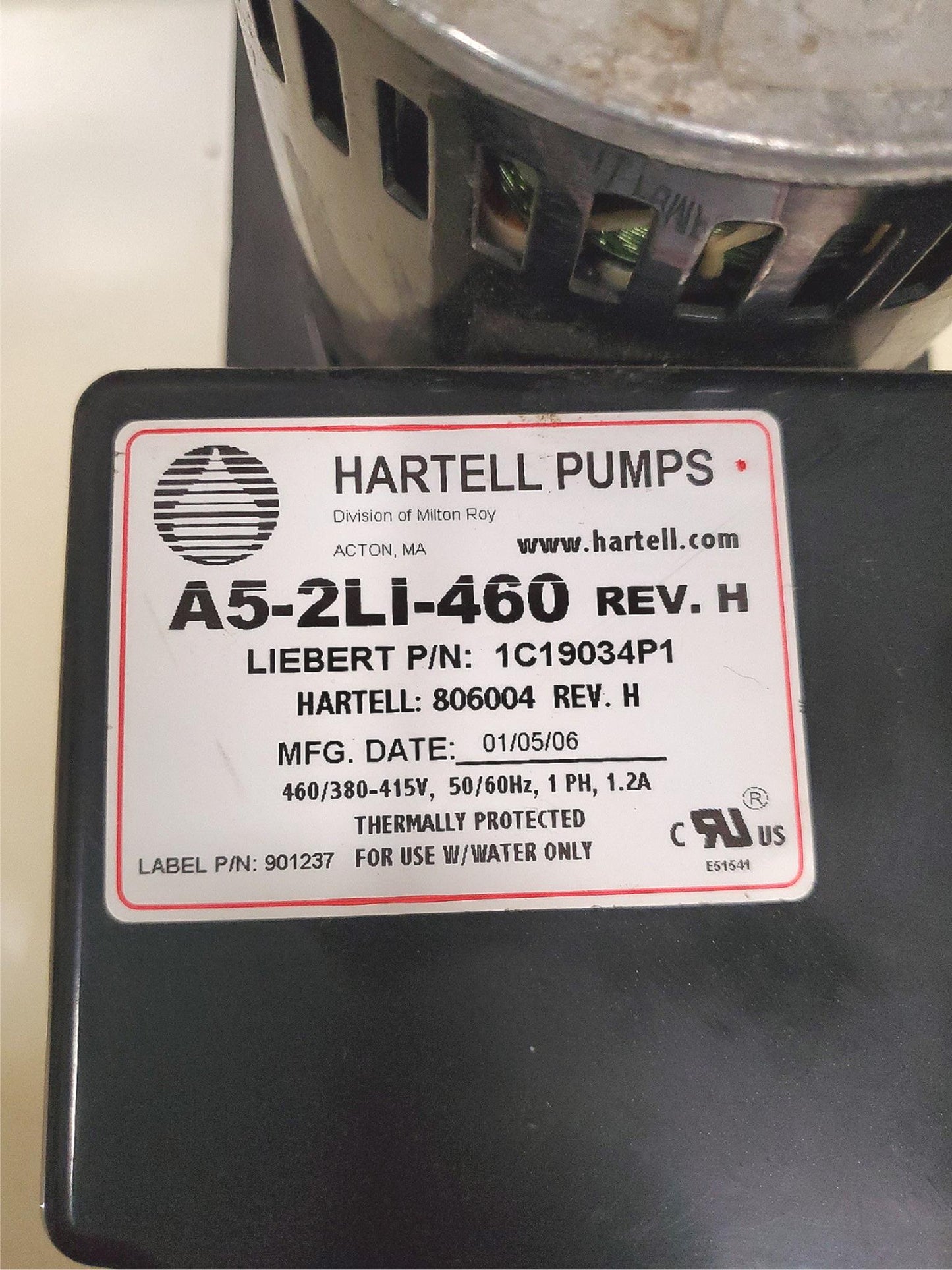 LIEBERT 1A19271P2 HARTELL A5X-2LI-460 CONDENSATE PUMP 460V FREE SHIP