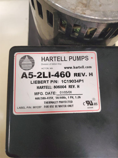 LIEBERT 1A19271P2 HARTELL A5X-2LI-460 CONDENSATE PUMP 460V FREE SHIP