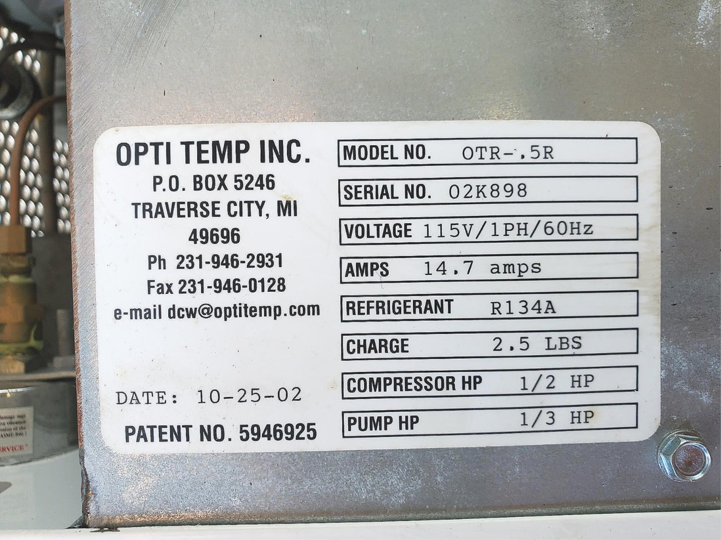 OPTI TEMP OTR-.5R HIGH TEMP 60.000 PSI CHILLER 1340WATTS 1,340 WATT WATCH VIDEO