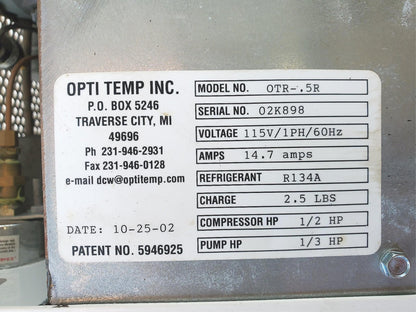 OPTI TEMP OTR-.5R HIGH TEMP 60.000 PSI CHILLER 1340WATTS 1,340 WATT WATCH VIDEO