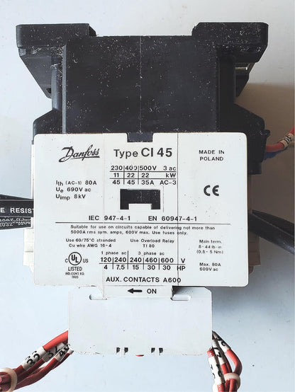 DANFOSS TYPE CI45 CONTACTOR & two 037H011 + 037H0112 Auxiliary Contacts FREESHIP