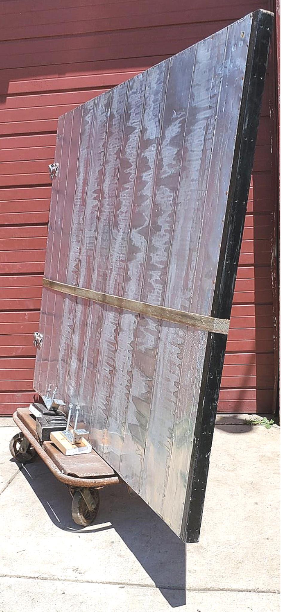 RARE VINTAGE HUGE 98"high x 72"wide HEAVY DUTY STEEL ARMORED BARN DOOR FREE SHIP
