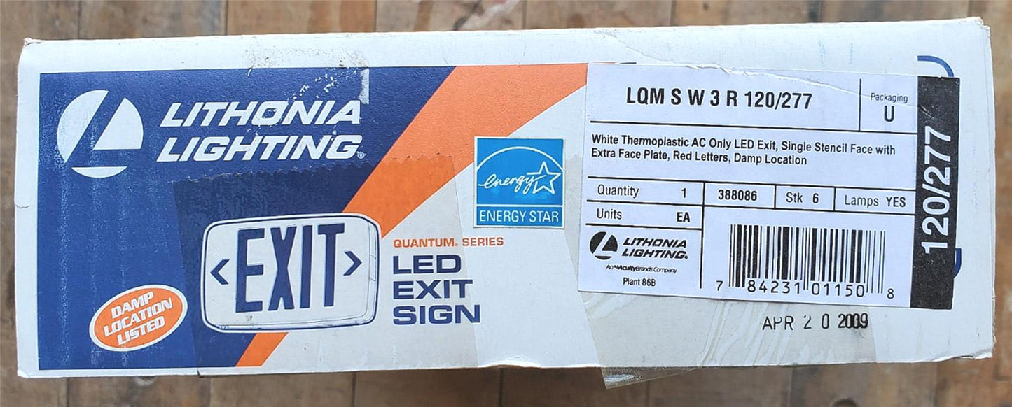 LITHONIA LIGHTING LQM S W3R 120/277 QUANTUM LED EMERGENCY EXIT SIGN FREESHIPPING