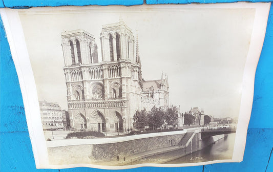RARE 1888 ORIGINAL NOTRE DAME CATHEDRAL PHOTOGRAPH by X. PHOTO 10"x8" FREESHIP