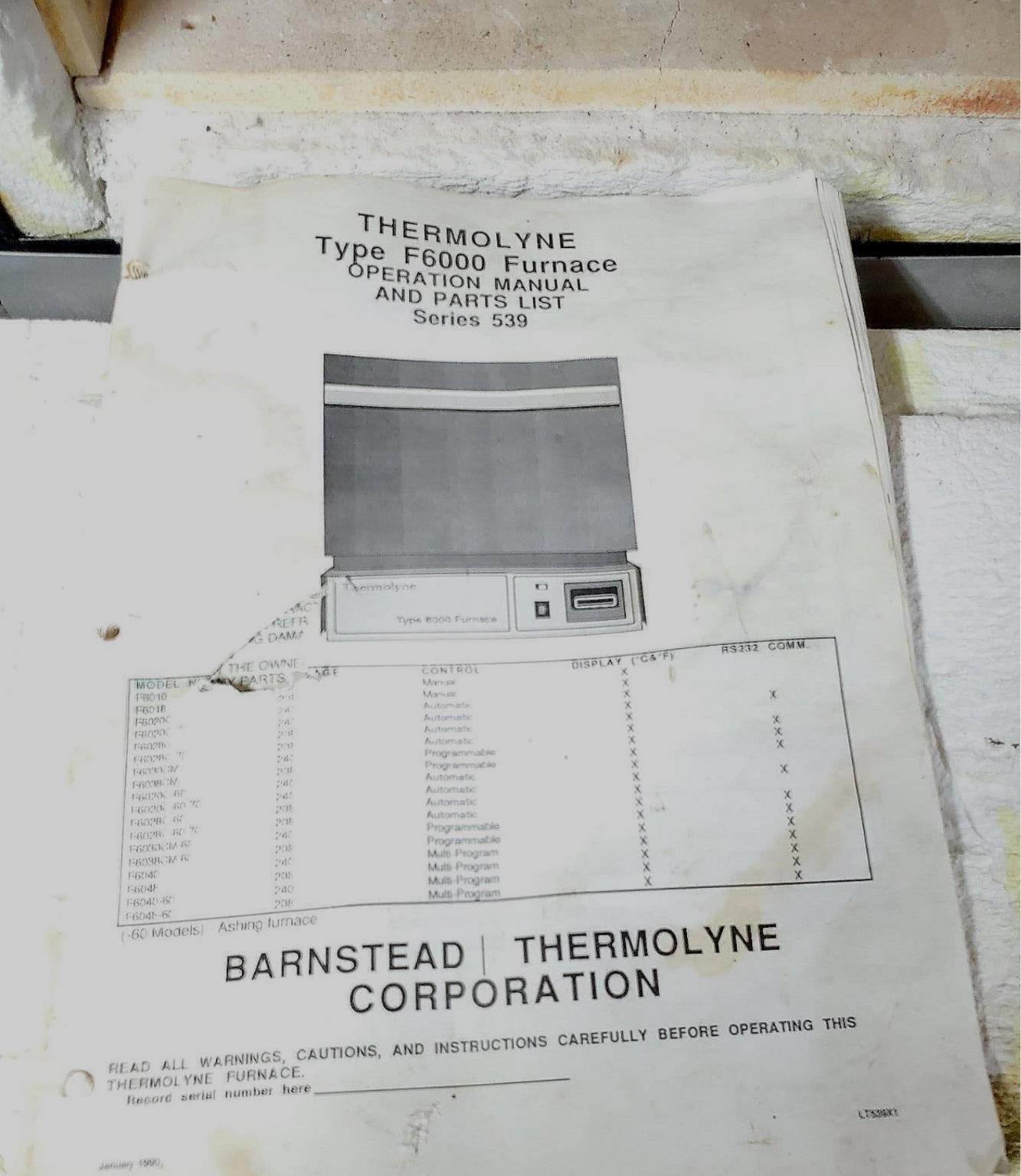 SYBRON BARNSTEAD THERMOLYNE TYPE 6000 ASHING MUFFLE FURNACE 975°C WATCH VIDEO