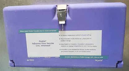 MEDIMMUNE WYETH INFLUENZA VACCINE CONTAINER STORAGE COLD BOX FREEZER 5°F = -15°C
