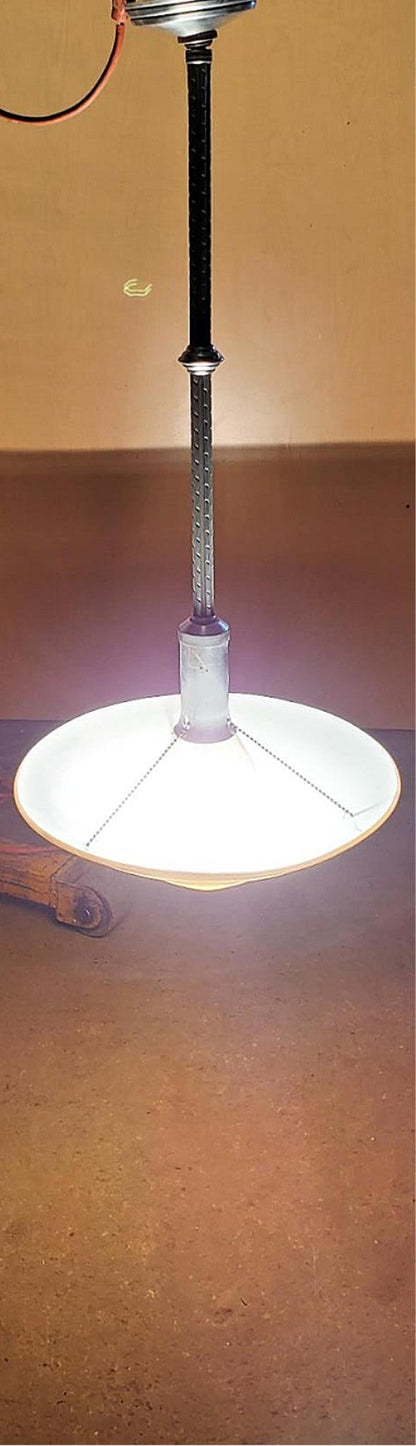 ANTIQUE 100year ART DECO MID CENTURY CHANDELIER OPAL MILK GLASS INDUSTRIAL LIGHT