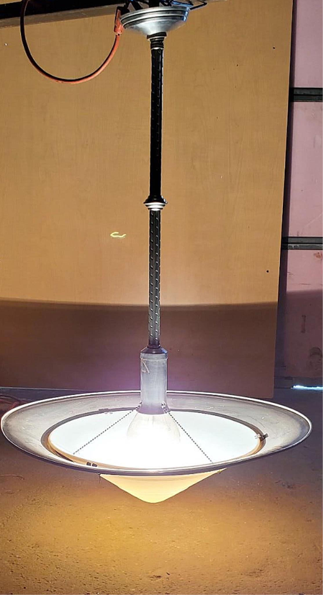 ANTIQUE 100year ART DECO MID CENTURY CHANDELIER OPAL MILK GLASS INDUSTRIAL LIGHT