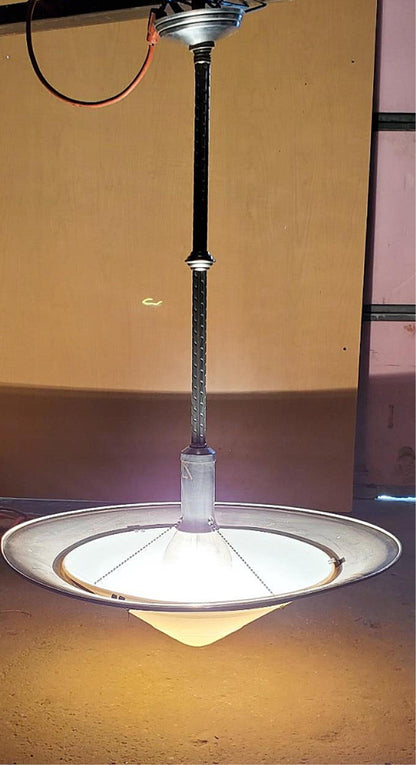 ANTIQUE 100year ART DECO MID CENTURY CHANDELIER OPAL MILK GLASS INDUSTRIAL LIGHT