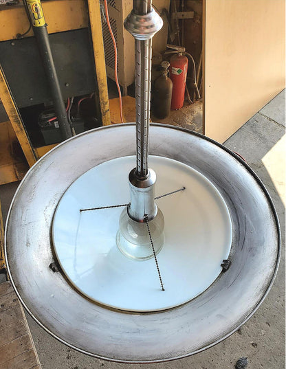 ANTIQUE 100year ART DECO MID CENTURY CHANDELIER OPAL MILK GLASS INDUSTRIAL LIGHT