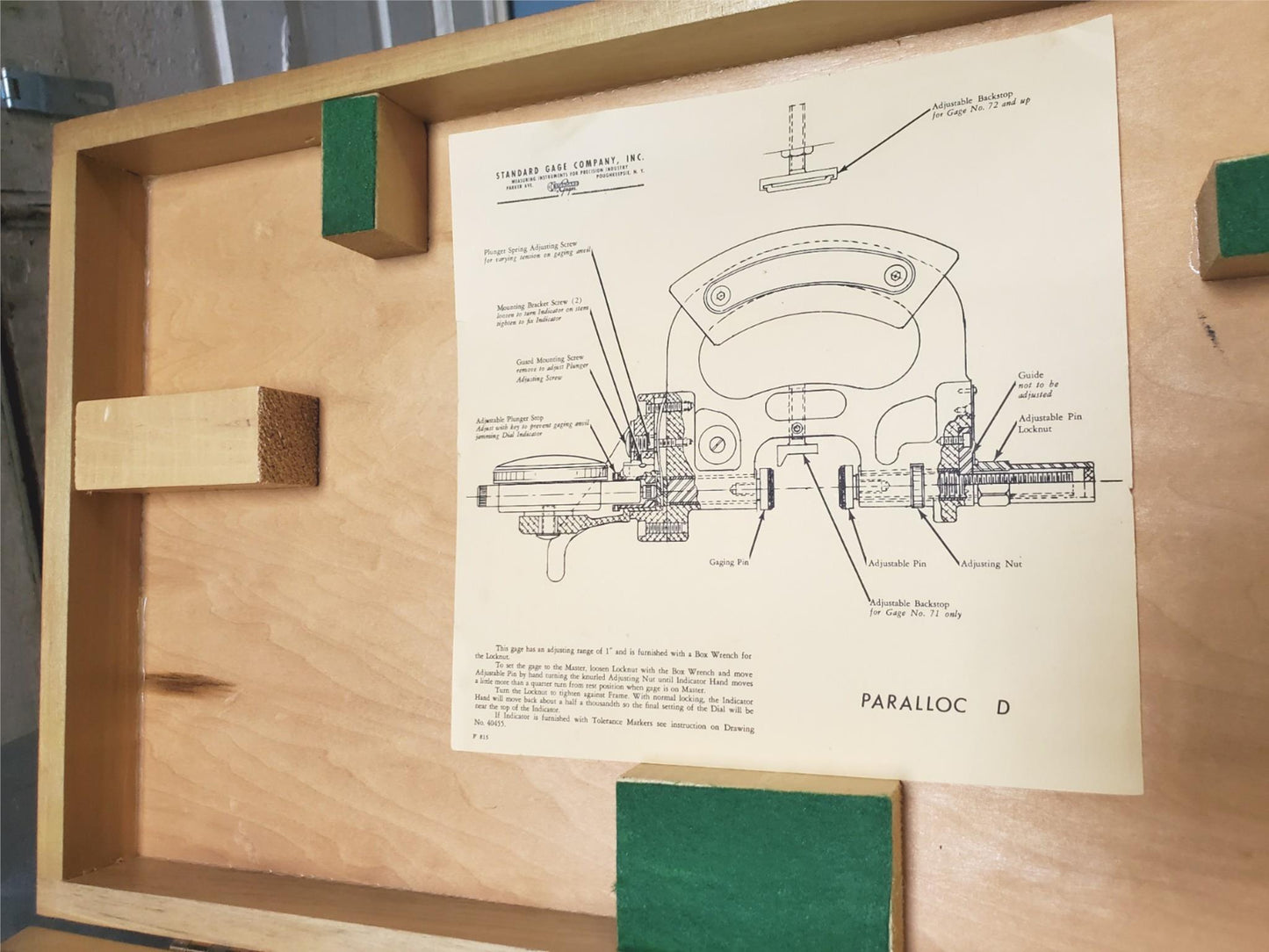 STANDARD Co SNAP GAGE 6"-7" PARALLOC DIAL DIAGRAM INSTRUCTION WOOD CASE FREESHIP
