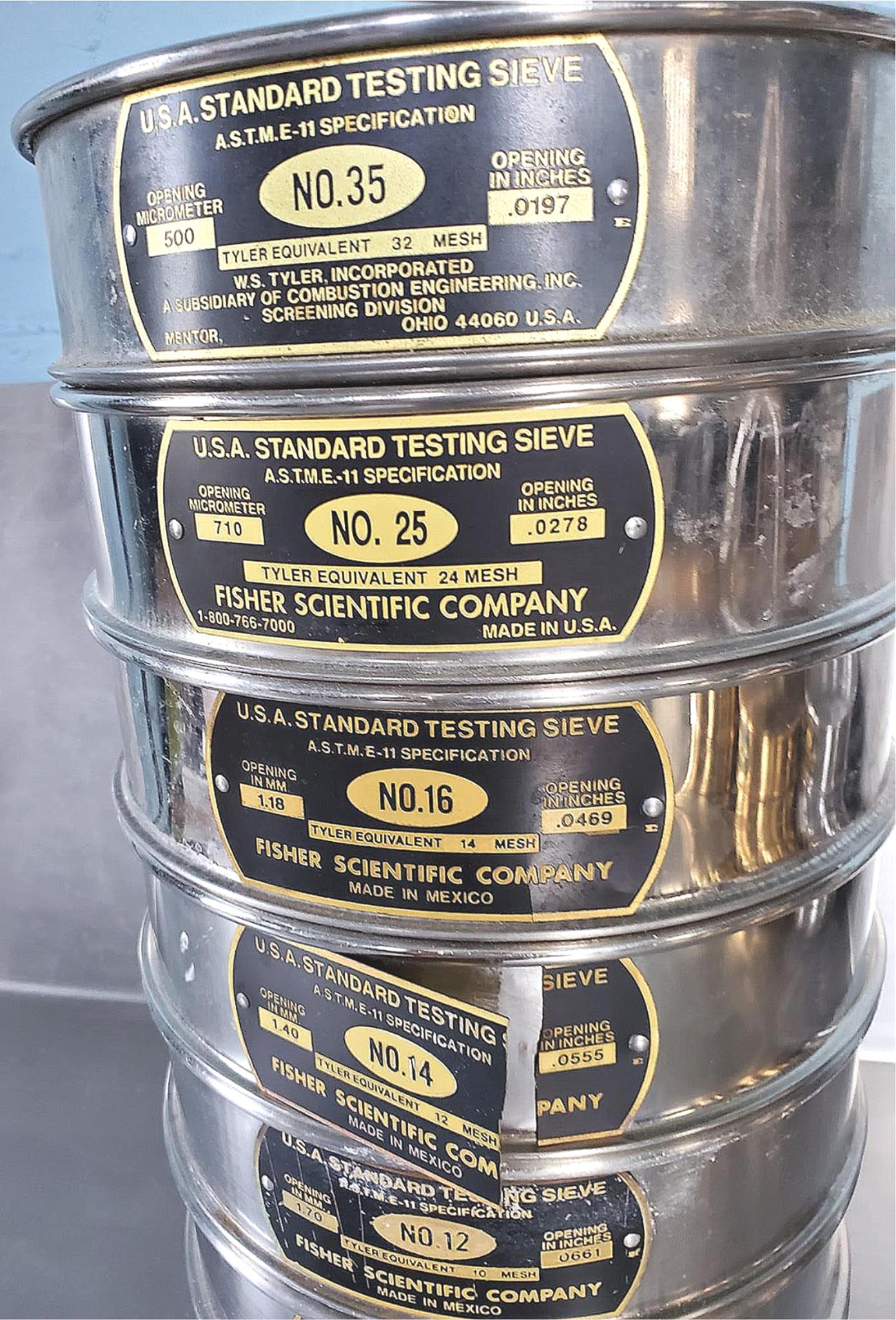 7 FISHER SCI TYLER USA STANDARD 6, 8, 12, 14, 16, 25 & 35 TEST SIEVEs FREE SHIP