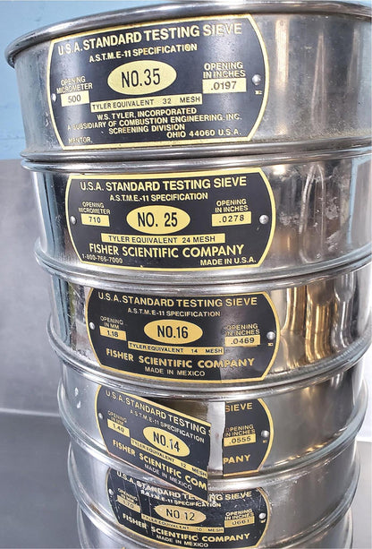 7 FISHER SCI TYLER USA STANDARD 6, 8, 12, 14, 16, 25 & 35 TEST SIEVEs FREE SHIP