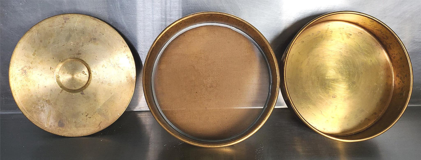 FISHER SCIENTIFIC USA STANDARD 120 SIEVE BRASS FRAME wCOVER & RECEIVER FREE SHIP