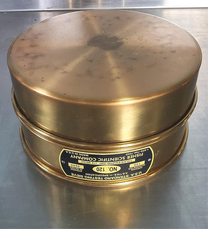 FISHER SCIENTIFIC USA STANDARD 120 SIEVE BRASS FRAME wCOVER & RECEIVER FREE SHIP