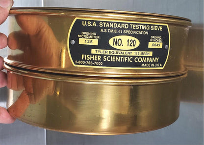 FISHER SCIENTIFIC USA STANDARD 120 SIEVE BRASS FRAME wCOVER & RECEIVER FREE SHIP