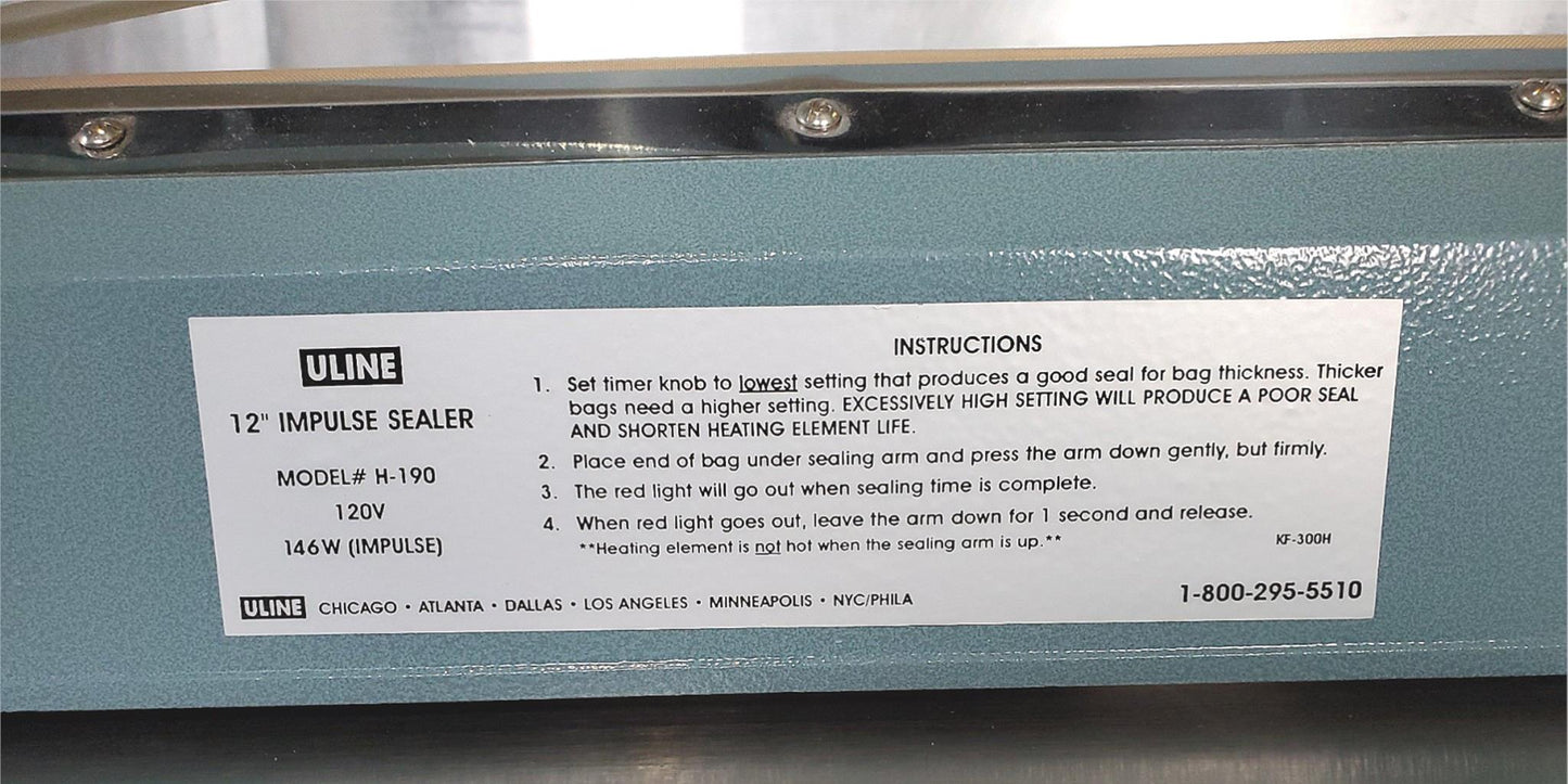ULINE H190 IMPULSE SEALER GUARANTEED WORKING PERFECTLY WATCH VIDEO FREE SHIP