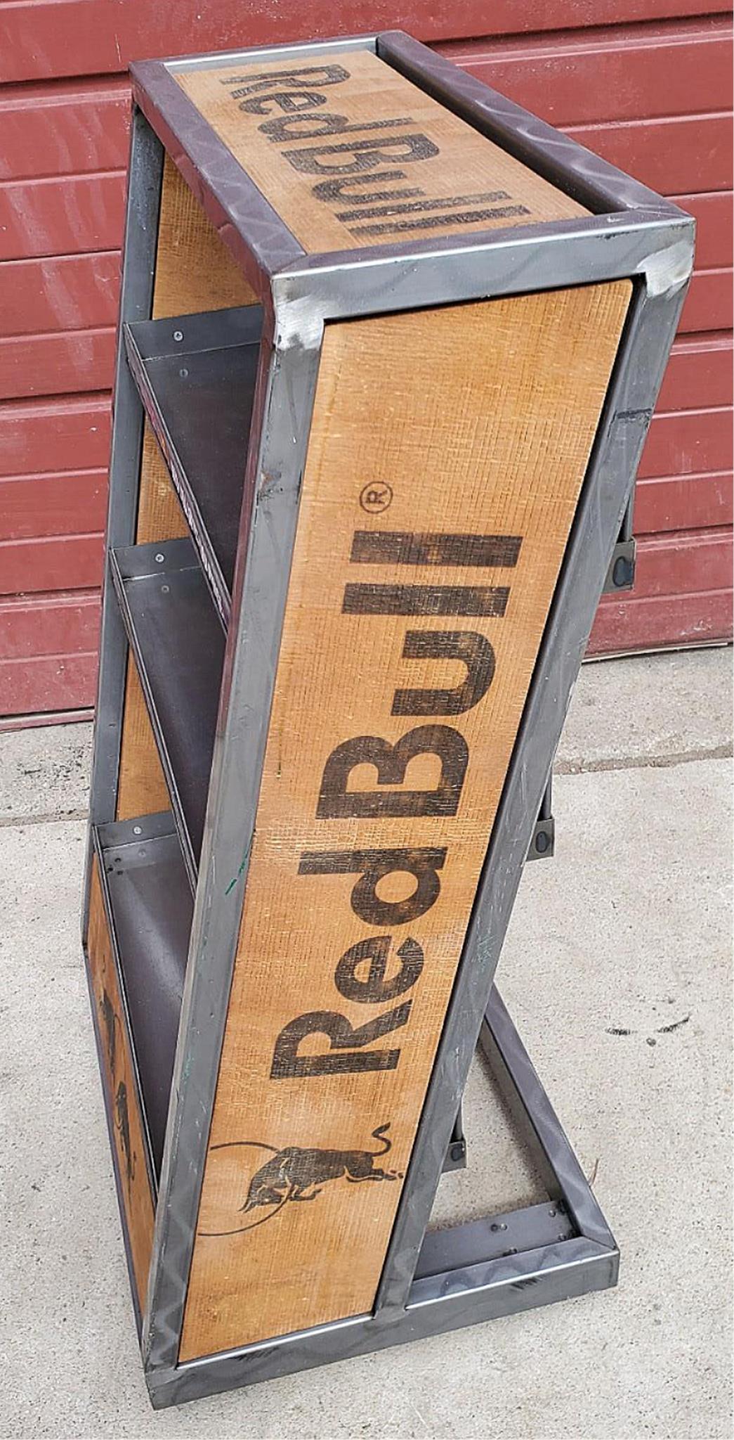 RARE RED BULL METAL & WOOD RACK FLOOR DRINK (BOOK) DISPLAY ON WHEELS FREE SHIP