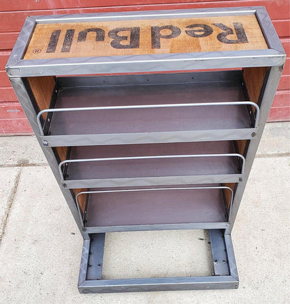 RARE RED BULL METAL & WOOD RACK FLOOR DRINK (BOOK) DISPLAY ON WHEELS FREE SHIP