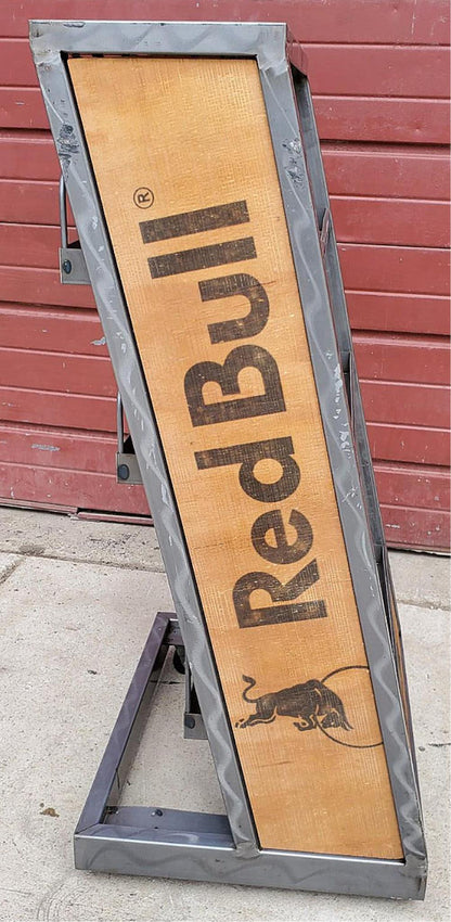 RARE RED BULL METAL & WOOD RACK FLOOR DRINK (BOOK) DISPLAY ON WHEELS FREE SHIP