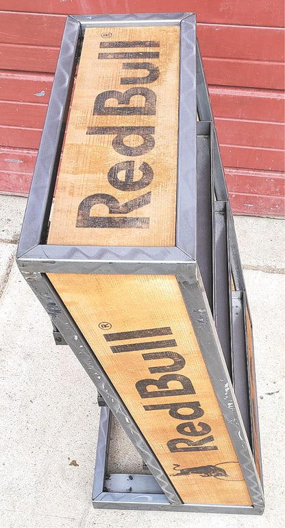 RARE RED BULL METAL & WOOD RACK FLOOR DRINK (BOOK) DISPLAY ON WHEELS FREE SHIP