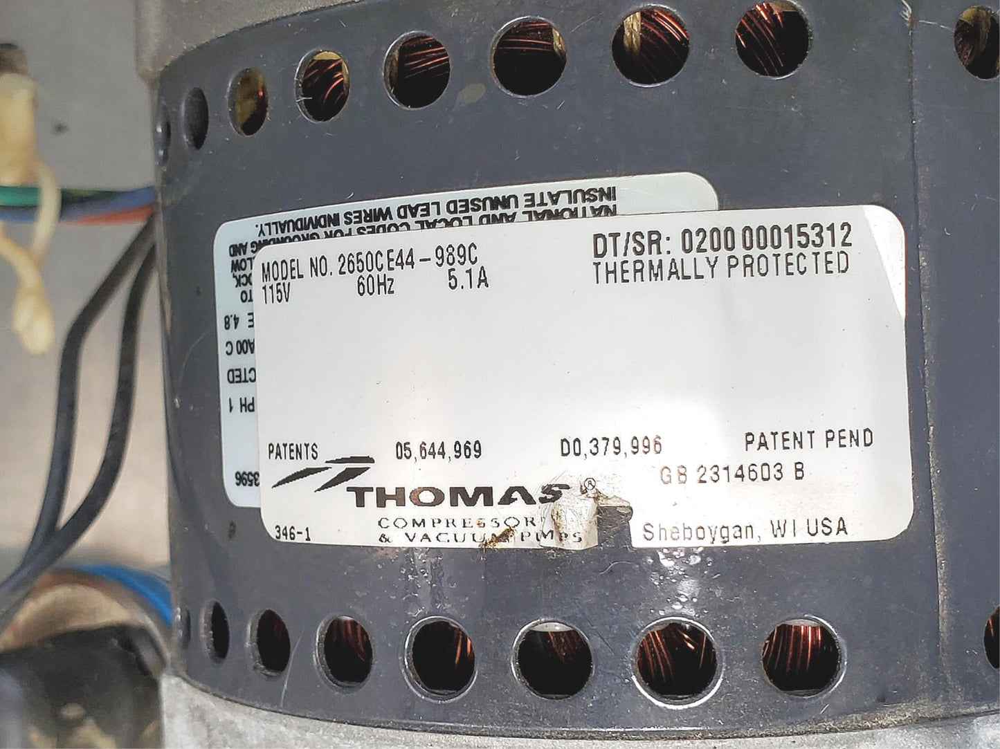 THOMAS 2650CE44-989C PISTON AIR COMPRESSOR VACUUM PUMP WATCH VIDEO FREE SHIP