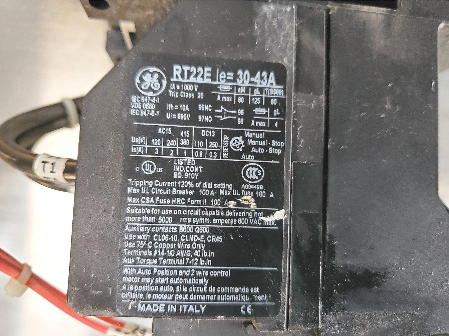 GE RT22E THERMAL OVERLOAD RELAY GENERAL ELECTRIC FREE SHIPPING