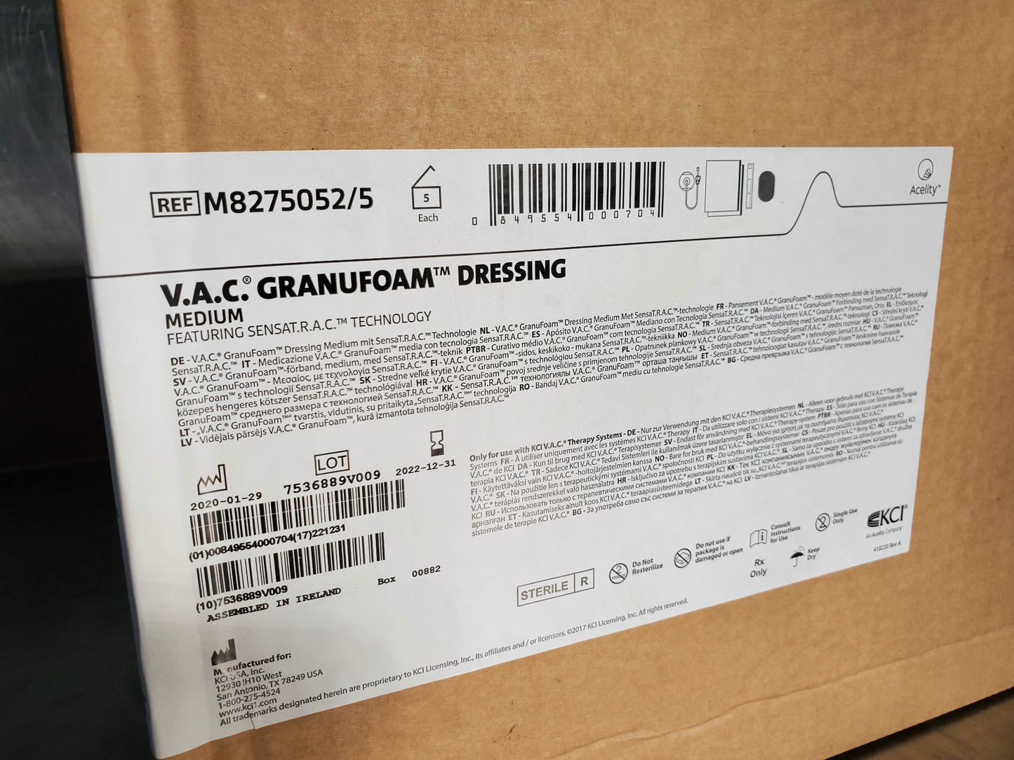 V.A.C. Ref:M8275052 BOX 5 MEDIUM GRANUFOAM DRESSING EXPIRATION 2022 NEW FREESHIP