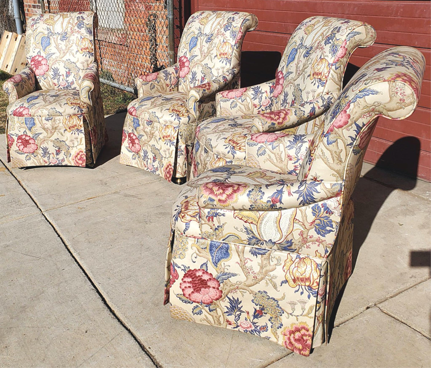 HIGH END SET OF 4 PROFESSIONALLY UPHOLSTERED ARMCHAIRS with CASTERS FREESHIPPING