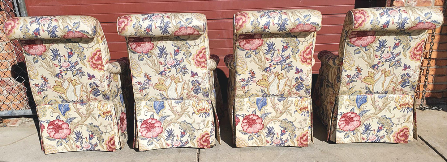 HIGH END SET OF 4 PROFESSIONALLY UPHOLSTERED ARMCHAIRS with CASTERS FREESHIPPING